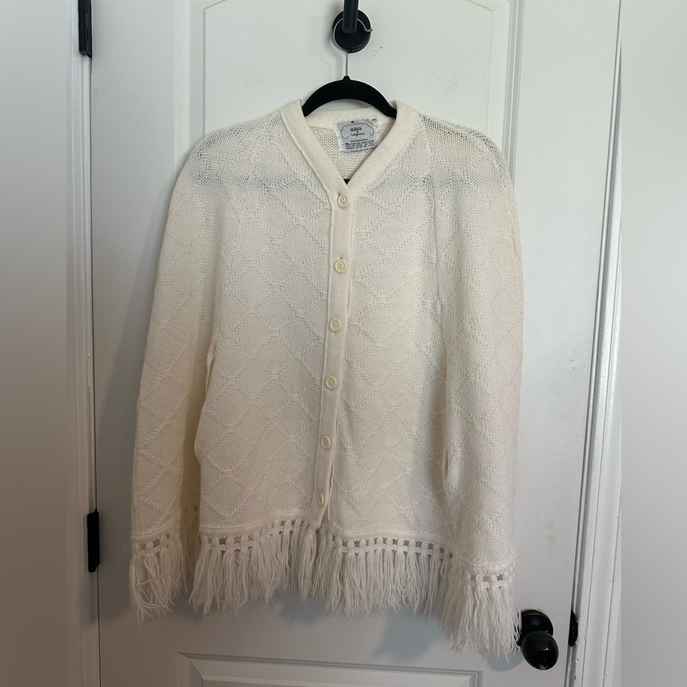 Ades of California vintage cape bottom fringe slash for arms granny M/L